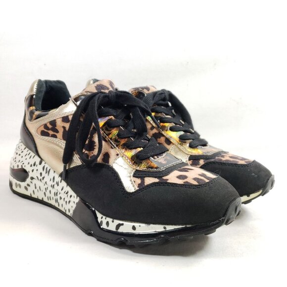Steve Madden Shoes - Steve Madden Bema Leopard Print Sneakers Black Gold Womens Size 8